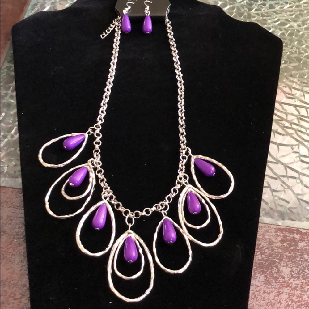 Silver w/ purple drops w/ earrings